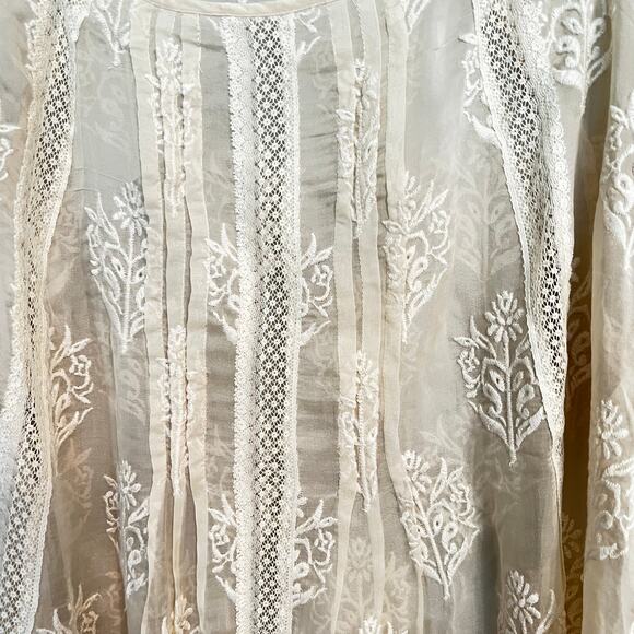 Johnny Was Silk Sheer Embroidered Cream Ivory Shirt 4 Love & Liberty M Lace - Picture 9 of 11